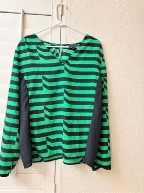 Worthington Green and Black Striped V-Neck Top with Side Panels